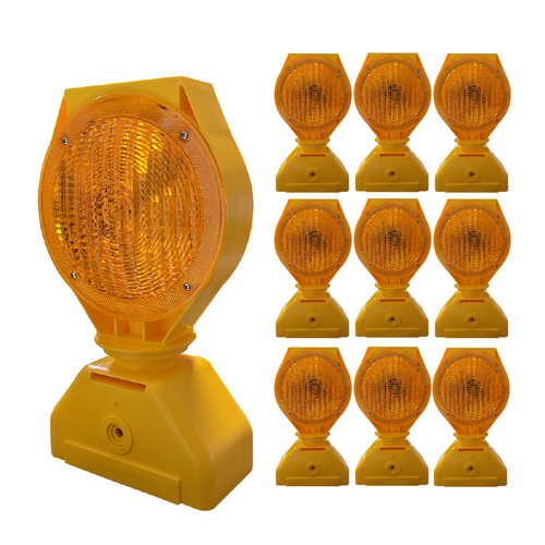 Solar Powered Amber LED Barricade Light 3-Way With 2 Nickel Metal