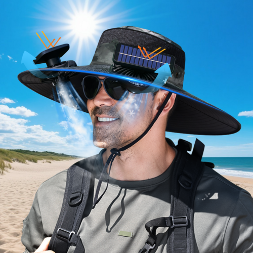 UPF50+ Solar cooling fan cap, Solar fan cap and USBcharging -Cooling