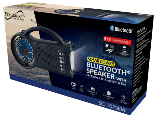 Solar Power Bluetooth Speaker with FM Radio / LED Torch Light / Fan (S