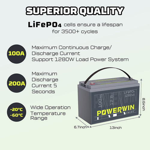 US POWERWIN BT100×3 LiFePO4 3 pack Batterries 3840Wh 12.8V 100Ah