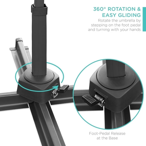 10Ft Solar LED Cantilever Patio Umbrella, 360-Degree Rotation Hanging