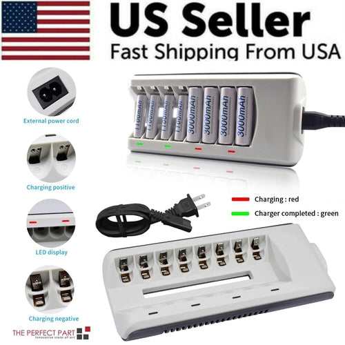8 Slot Battery Charger For Ni-MH Ni-CD AA AAA Rechargeable Batteries