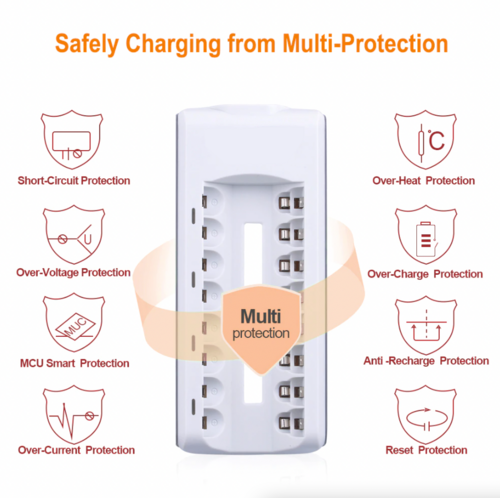8 Slot Battery Charger For Ni-MH Ni-CD AA AAA Rechargeable Batteries