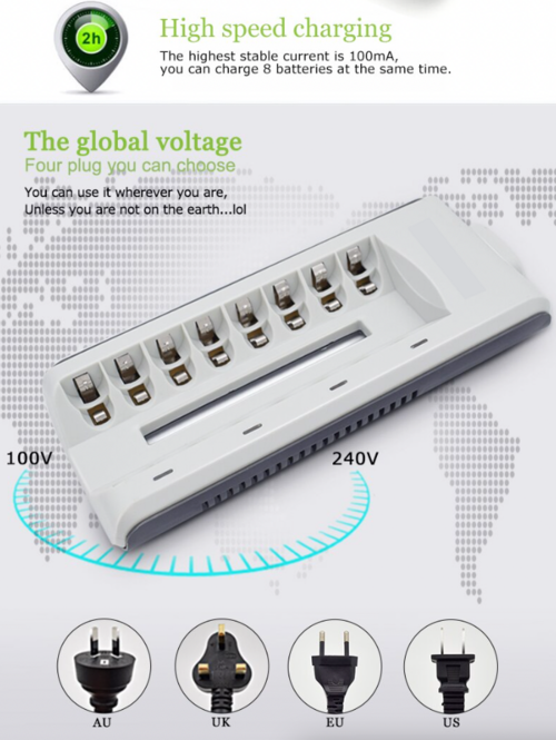 8 Slot Battery Charger For Ni-MH Ni-CD AA AAA Rechargeable Batteries
