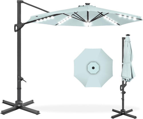 10Ft Solar LED Cantilever Patio Umbrella, 360-Degree Rotation Hanging