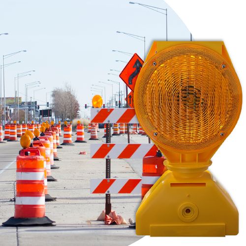 Solar Powered Amber LED Barricade Light 3-Way With 2 Nickel Metal