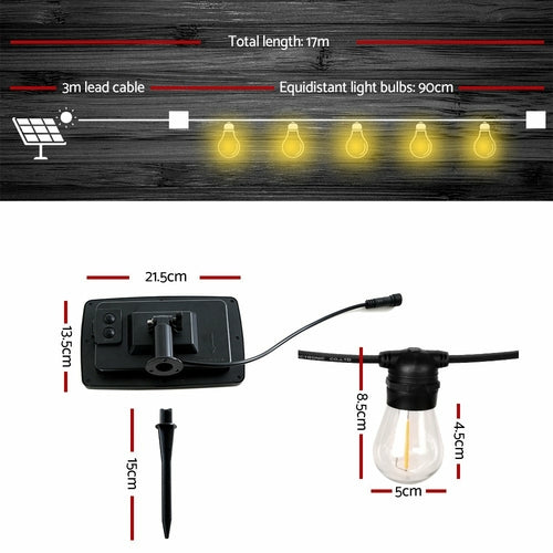 17m Solar Festoon Lights Outdoor LED String Light Christmas Party