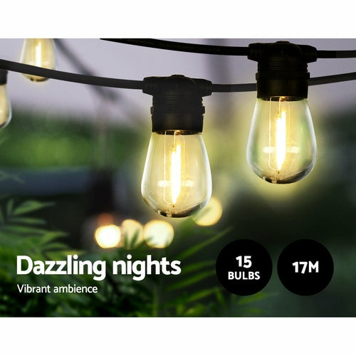 17m Solar Festoon Lights Outdoor LED String Light Christmas Party