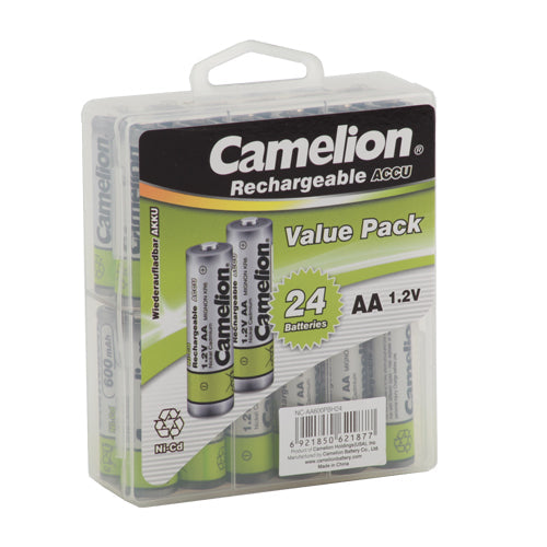 Camelion AA Ni-Cd Rechargeable Batteries 600mAh Hard Plastic Case of