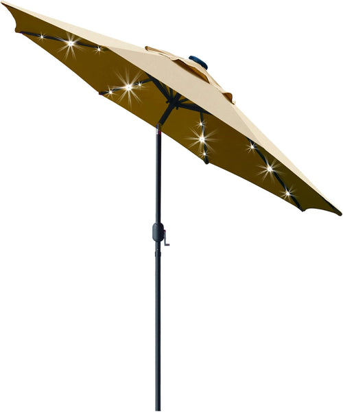 9' Solar LED Lighted Patio Umbrella with 8 Ribs/Tilt Adjustment and