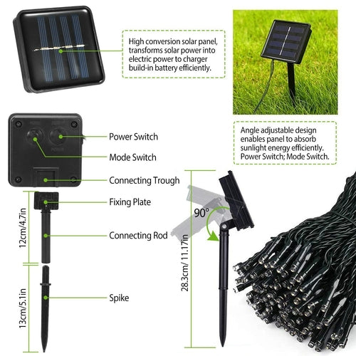 Solar String Lights LED Solar Power Fairy String Light 12M 100 LEDs 8