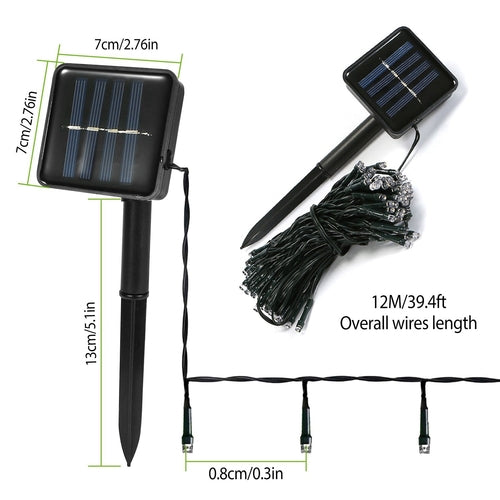 Solar String Lights LED Solar Power Fairy String Light 12M 100 LEDs 8