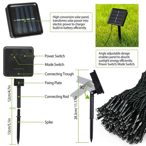 Solar String Lights LED Solar Power Fairy String Light 12M 100 LEDs 8